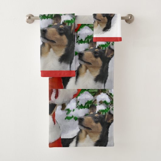 Gladde Collie Tri Kleur Kerstmis Bad Handdoek (Insitu)