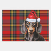 Gladde dachshond Kersthond en rode ruit Inpakpapier Vel (Voorkant 3)