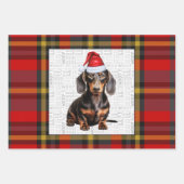 Gladde dachshond Kersthond en rode ruit Inpakpapier Vel (Voorkant)
