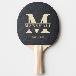 Gladde Donkere Granieten Monogram & Naam Overlay Tafeltennisbatje