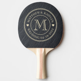 Gladde Donkere Granieten Trouw Monogram Hart Tafeltennisbatje