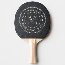 Gladde Donkere Granieten Trouwmonogram Tafeltennisbatje