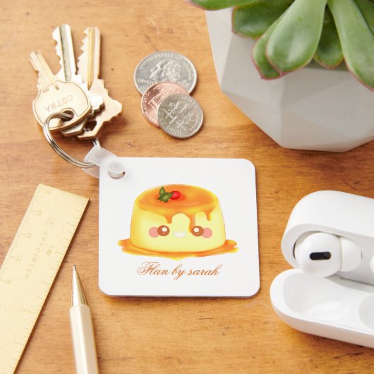 Gladde en romige karamel Spaanse Flan Sleutelhanger (Bureau)