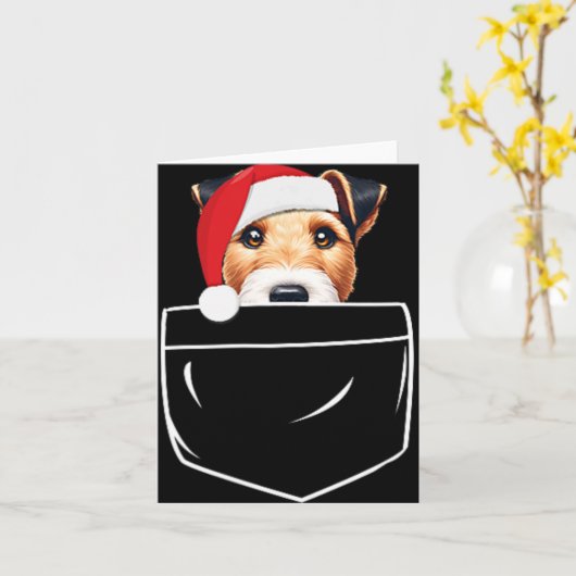 Gladde Fox Terrier Hond Kerstman Hoed Kerstzak Kaart (Gele Bloem)