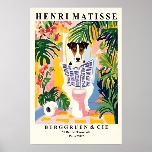 Gladde Foxterriër Op een Toilet - Grappige Matisse Poster (Voorkant)