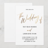 Gladde Gouden Handgeschrift Eenvoudig De Bruiloft Kaart (Voorkant / Achterkant)