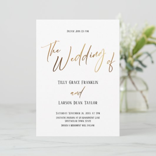 Gladde gouden handschrift Eenvoudig het huwelijk v Kaart (Staand voorkant)