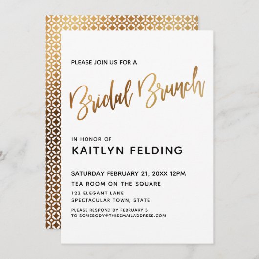 Gladde Gouden Ombre Bruidsbrunch Typografie Kaart (Voorkant / Achterkant)