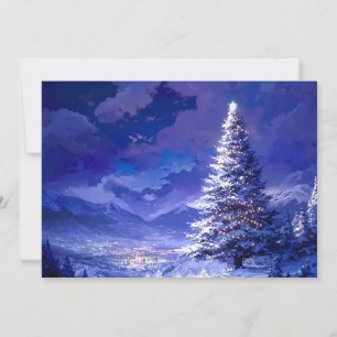 Gladde Kerstboom Besneeuwde Berglandschap Feestdagenkaart
