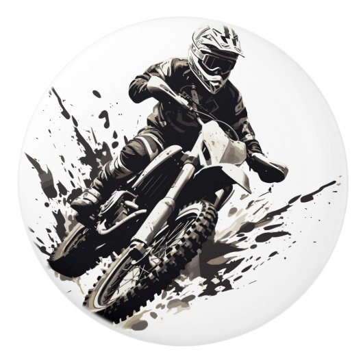 Gladde motorfiets zwart en wit keramische knop (Voorkant)