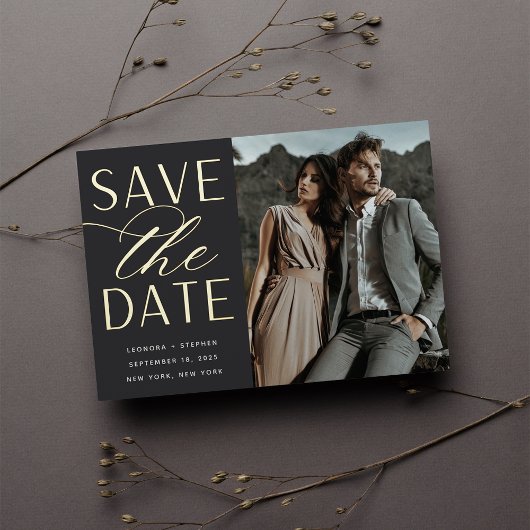 Gladde script | Enkele foto Save the Date Folie Uitnodiging