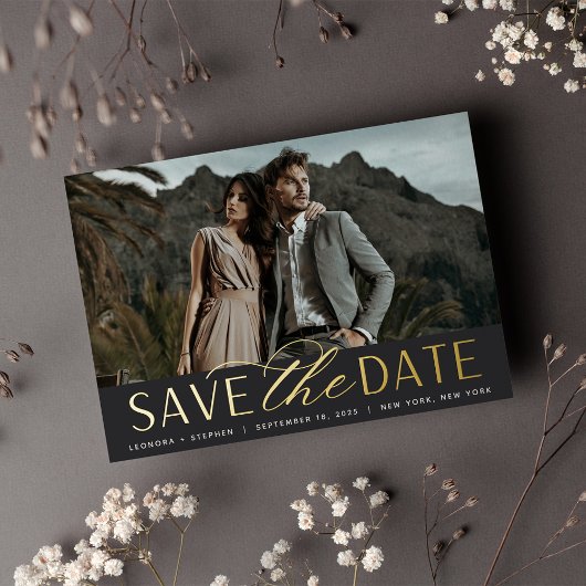 Gladde script | Enkele foto Save the Date Folie Uitnodiging