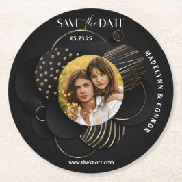 Gladde Script Verticale Foto Save the Date  Ronde Kartonnen Onderzetter