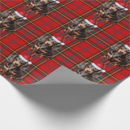 Gladde Vacht Dachshond Rode Kerst Plaid Kerstmis Cadeaupapier