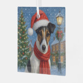 Gladde Vos Terrier Vakantie  Glas Ornament (Voorkant links)