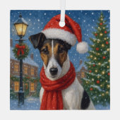 Gladde Vos Terrier Vakantie  Glas Ornament (Achterkant)