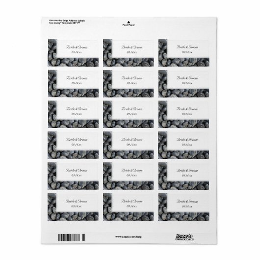 Gladde zwarte steentjes bruiloft gunst Labels (Full Sheet)