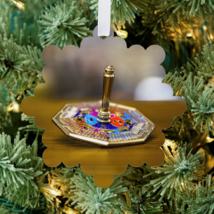 GladdeJoe Hanukkah-driedelcadeau achthoekige basis Ornament Kaart