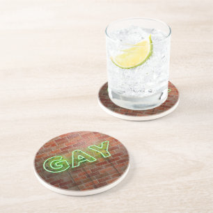 GladdeJoe verlichte gay neon bord helder levendig Zandsteen Onderzetter