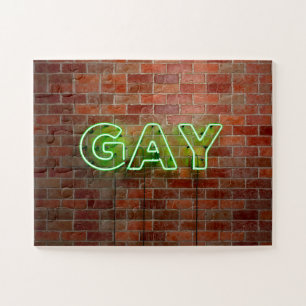 GladdeJoe verlichte gay neon reclamebord heldere l Legpuzzel