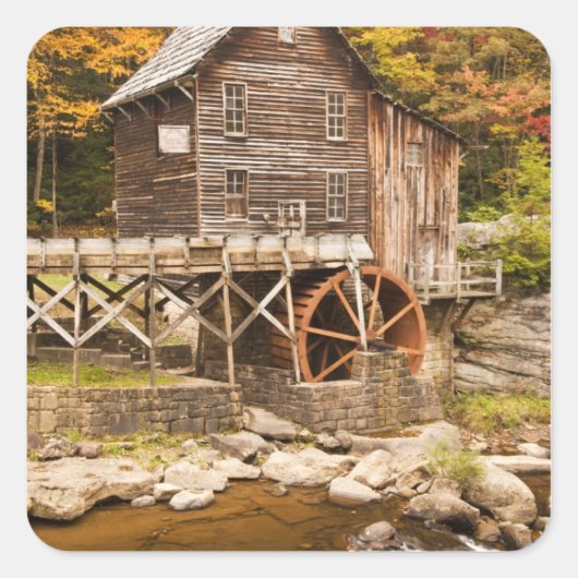 Glade Creek Grist Mill, Babcock State Park, 2 Vierkante Sticker (Voorkant)