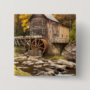 Glade Creek Grist Mill, Babcock State Park Vierkante Button 5,1 Cm