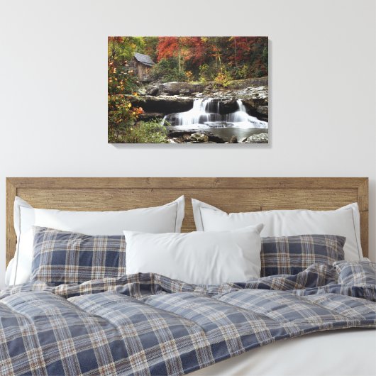 Glade Creek Grist Mill Canvas Afdruk (Insitu (Slaapkamer))