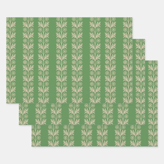 Glade Green Arts and Crafts Floral Stripe Inpakpapier Vel (Set)