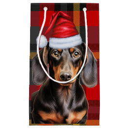 Gladharige Dachshond Rode Kerst Geruite Klein Cadeauzakje