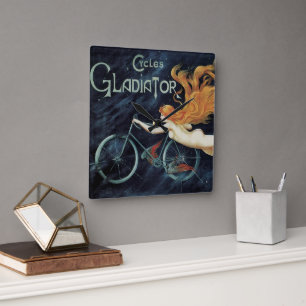Gladiator Cycles, Vintage Victoriaanse Art Nouveau Vierkante Klok