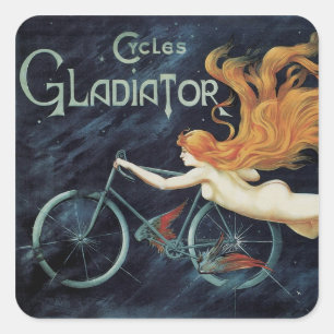 Gladiator Cycles, Vintage Victoriaanse Art Nouveau Vierkante Sticker