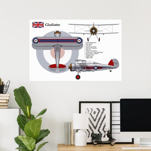 Gladiator Mk I 72 Squadron Poster (Thuiskantoor)