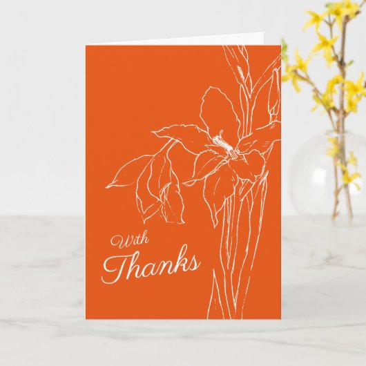 Gladioli die wit tekent op oranje bruiloft bedankt kaart (Gele Bloem)