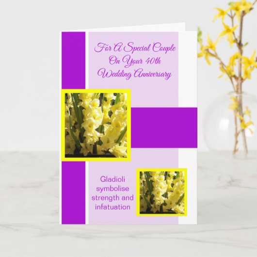 Gladioli Personalized 40th Wedding Jubileum Kaart (Gele Bloem)