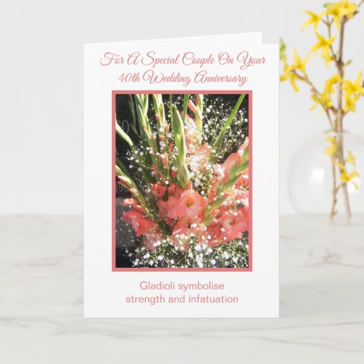 Gladioli Personalized 40th Wedding Jubileum Kaart (Gele Bloem)