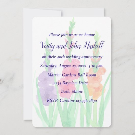 Gladiolus 40e bruiloft Jubileum Kaart (Achterkant)