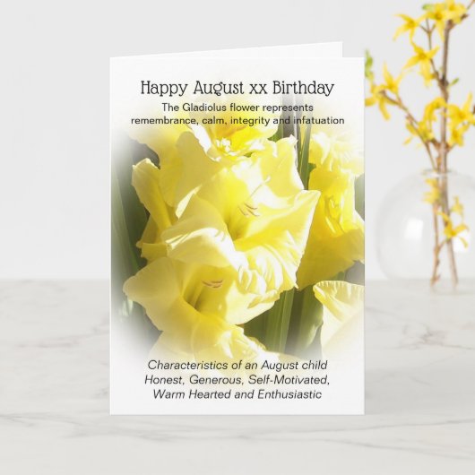 Gladiolus August Birthday Kaart (Gele Bloem)