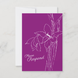 Gladiolus botanische paarse moerbei RSVP bruiloft Kaartje