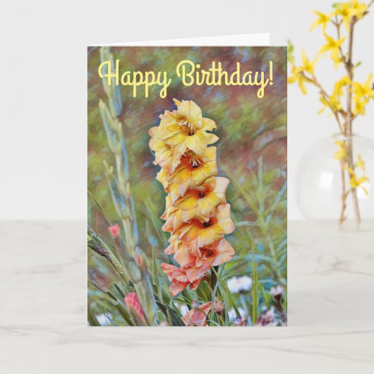 Gladiolus Flower Art Garden Verjaardag Kaart (Gele Bloem)