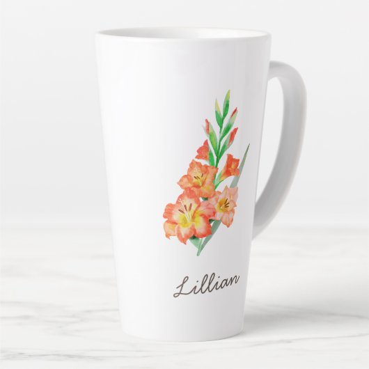 Gladiolus Geboortemaand Bloem voor Augustus Latte Mok (Rechterhoek)