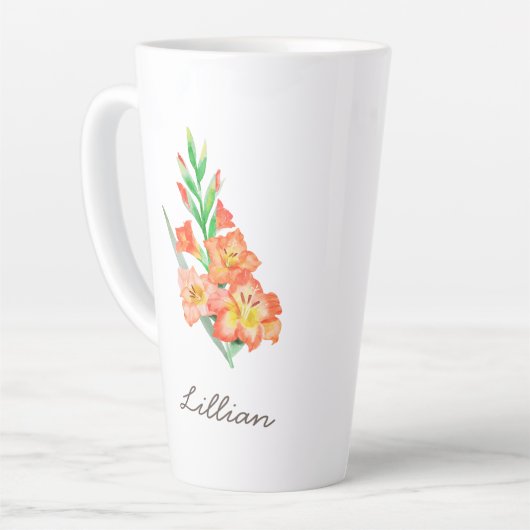 Gladiolus Geboortemaand Bloem voor Augustus Latte Mok (Linkerhoek)