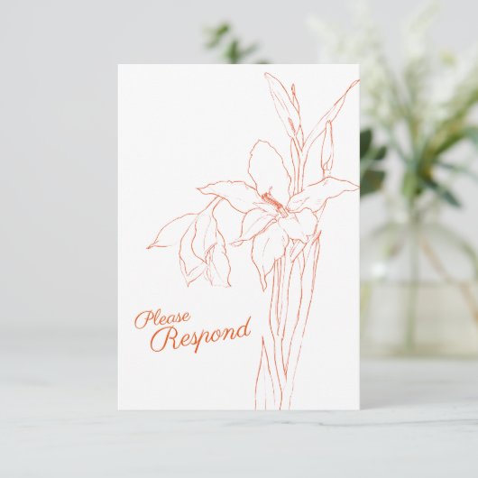 Gladiolus lijn art botanische RSVP bruiloft (Staand voorkant)
