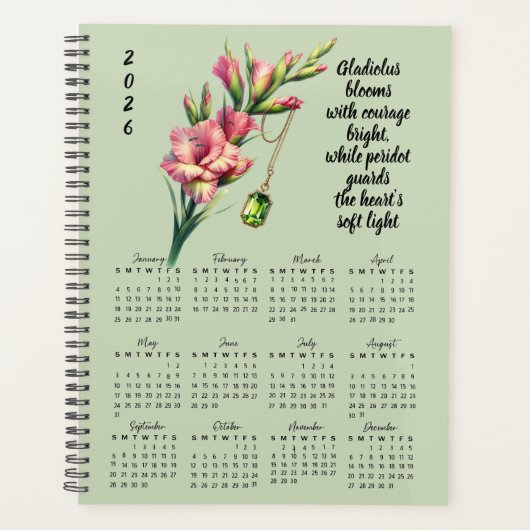 Gladiolus & Peridot Augustus Vers – 2026 Hele Jaar Planner (Voorkant)