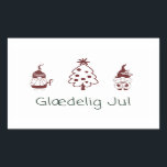 Glædelig jul, Deense Happy Kerstmis Rechthoekige Sticker<br><div class="desc">Glædelig jul,  Deens Happy Kerst sticker met een leuk feestelijk ontwerp en een Deense kerstcadeautje.</div>