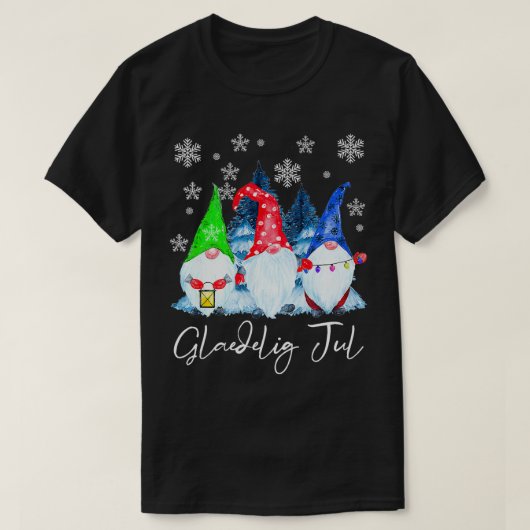 Glaedelig Jul Nordic Gnomes Tomte Nisse Danish Chr T-shirt (Design voorkant)