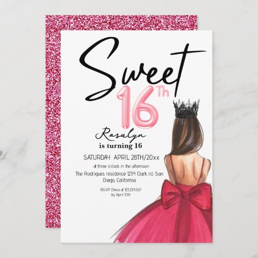 Glam 16 Lux moderne script glitters verjaardag Kaart (Voorkant / Achterkant)