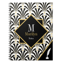  Glam 1920 Art Deco Black & White Palmettos Notitieboek