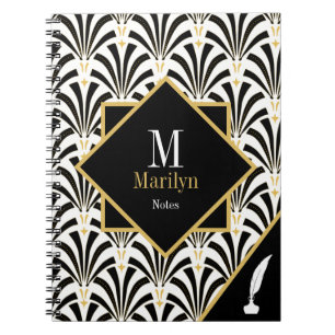  Glam 1920 Art Deco Black & White Palmettos Notitieboek