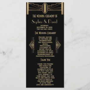 Glam 1920's Great Gatsby Art Deco Wedding Programm Programmakaart