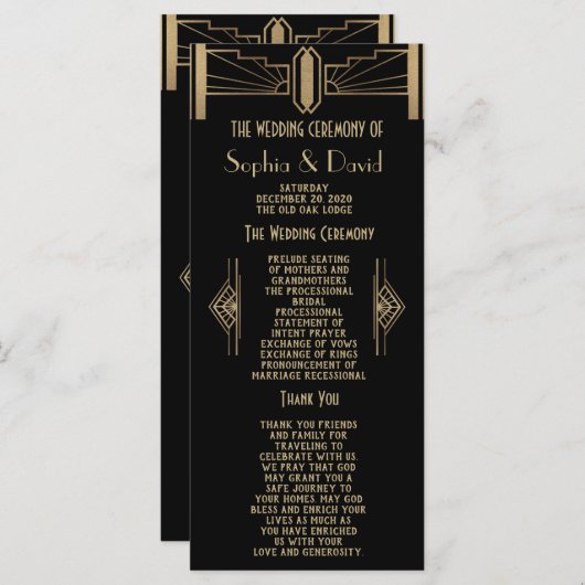 Glam 1920's Great Gatsby Art Deco Wedding Programm Programmakaart (Voorkant / Achterkant)